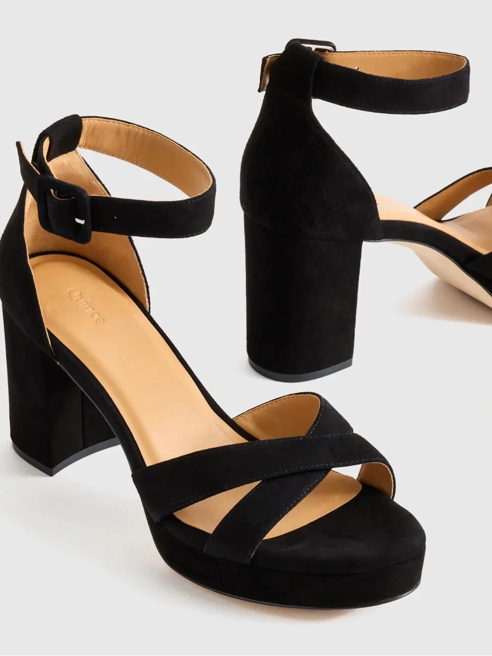 Quince Italian Leather Crisscross Platform Sandal Black Suede 10